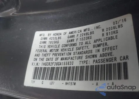 2016 Honda Accord Lx z USA, uszkodzony, nr VIN 1HGCR2F38GA155630